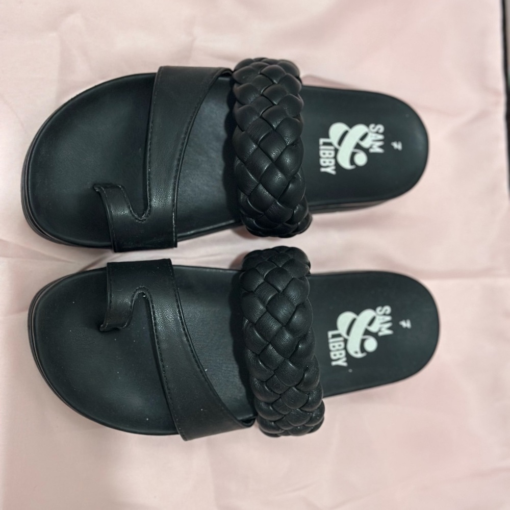 Sam & Libby Black Braided Slide Sandals